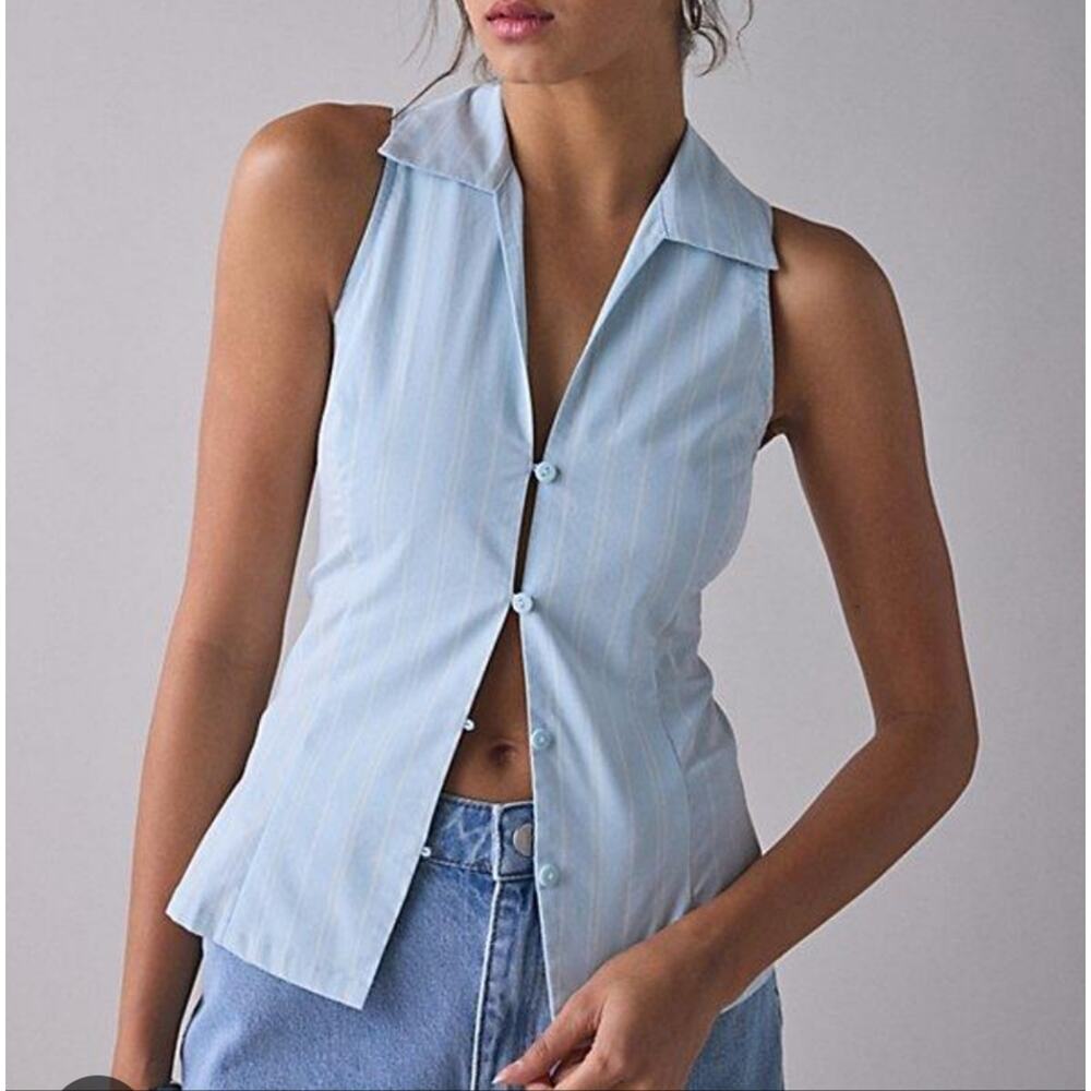 Urban Outfitters UO Blue & White Striped Button Down Sleeveless Tank Top | XS - Picture 2 of 10